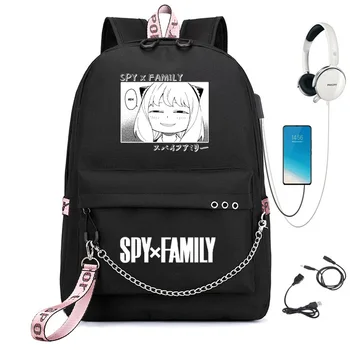 Аниме Spy x Family USB Рюкзак Anya Forger Аниме Повседневная школьная сумка Подростки Девочки Дети Дети Студенты Дорожная школьная сумка
