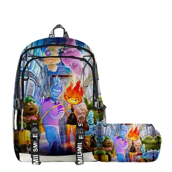 2 шт./компл. Рюкзак с 3D принтом аниме Elemental, школьный ранец для учащихся начальной средней школы, мальчиков и девочек, мультяшный рюкзак для ручек