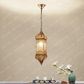 Полностью медный, новый китайский стиль, маленький светильник с длинным полым абажуром в стиле гостиной, прихожая, коридор, проход