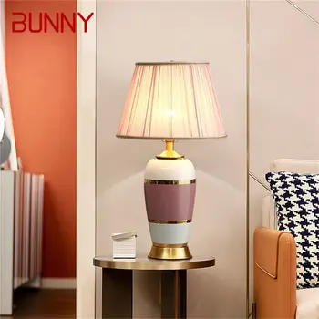 Керамические настольные лампы BUNNY, Розовая Медная настольная лампа, Роскошная современная ткань, декоративная для дома, гостиной, столовой, спальни