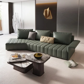 Минималистичный зеленый изогнутый l-образный диван, мебель для гостиной, диваны, современный итальянский роскошный кожаный диван