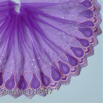 Популярный продукт!!! Фиолетовая сетка с вышитой кружевной отделкой, одежда для кукол, кружевная ткань, сделай сам, Ширина 20 см, 5 ярдов/лот