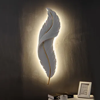 Современный минималистичный скандинавский светодиодный настенный светильник с перьями, украшение спальни, прикроватная лампа, роскошный настенный светильник с решеткой на заднем плане в гостиной