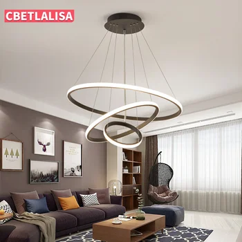 Современная светодиодная кольцевая люстра для гостиной, столовой, кухни, ресторана, с дистанционным управлением, затемняющий круг, подвесной светильник