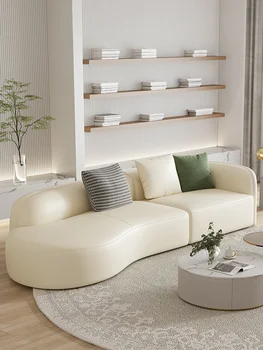 Итальянский легкий роскошный кожаный диван простая современная гостиная для небольшой семьи дугообразный кожаный диван с тихим напором ветра