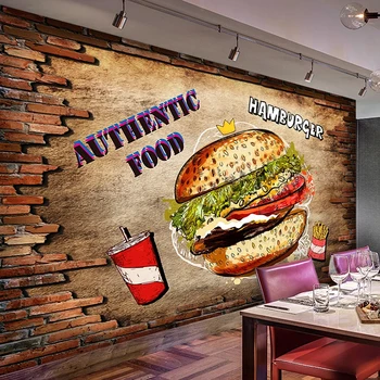 Изготовленная на заказ фотообоя 3D Обои Кафе Ресторан Магазин гамбургеров Мультяшный плакат Фон Декор стен Картина Papel De Parede 3D