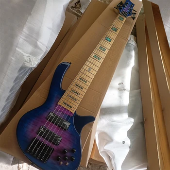 6-Струнная электрическая бас-гитара из синего ясеня с пламенным кленовым шпоном, настраиваемый кленовый гриф