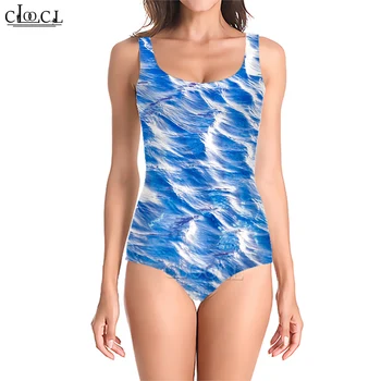 Женский купальник CLOOCL, сексуальный комплект бикини-монокини с волнистым принтом, быстросохнущая дышащая одежда, летние цельные купальники