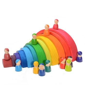 Радужные строительные блоки, обучающая игрушка Монтессори, детские игрушки, большой размер, Радужный укладчик, деревянные игрушки для детей, творческие дети
