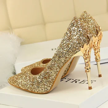 Женские фетиш-туфли-лодочки на высоком каблуке 10 см, женские свадебные туфли с блестящей металлической резьбой, роскошные дизайнерские вечерние туфли Scarpins