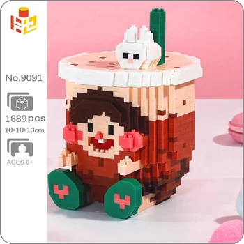 PN 9091 Чашка для чая с молоком и жемчугом, кружка для мальчика-кролика, контейнер для ручек для домашних животных, 3D мини-алмазные блоки, кирпичи, строительная игрушка для детей, без коробки