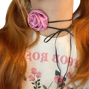 Многоцветное Сексуальное ожерелье, цепочка на ключицу, Атласное колье с розой, украшение для вечеринки и банкета для женщин и девочек