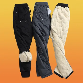 Высококачественные мужские флисовые теплые брюки-карго большого размера, свободные плюшевые брюки с принтом и кулиской, зимняя верхняя одежда, спортивные брюки
