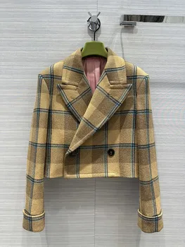 Новый короткий двубортный пиджак с открытыми плечами сезона весна-лето 2023 0407