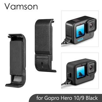 Vamson для GoPro Hero 12 11 10 9, черная камера, откидная крышка со стороны аккумулятора, Съемная крышка, чехол для зарядки со стороны порта + Крышка объектива, Аксессуары