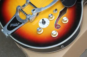 бесплатная доставка Высококачественная Новая Джазовая гитара с отверстием F body с Электрогитарой bigsby Hollow body sunburst 8pai335