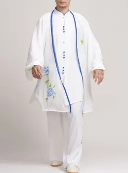 Унисекс, УНИСЕКС, униформа для соревнований по ушу с ручной росписью пионов, одежда для тайцзи-цюань, костюмы для боевых искусств кунг-фу, костюмы для единоборств.