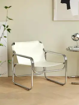Скандинавское кресло Bauhaus, мебель средней древности, Модное кресло со спинкой из нержавеющей стали, одноместный диван для отдыха 2023