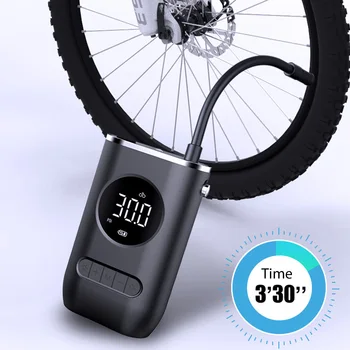 Мини Электрический велосипедный насос 150 фунтов на квадратный дюйм Цифровой дисплей Ручной насос для накачивания шин емкостью 4000 мАч с 4 насадками Функция светодиодного освещения для велосипедов