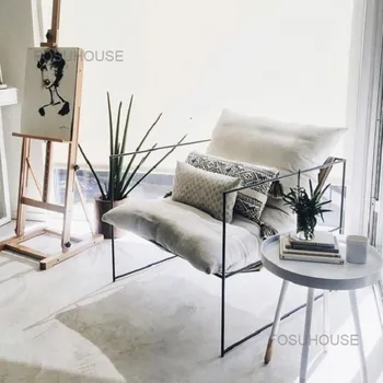 Скандинавский одноместный диван-кресло, Ленивый Роскошный Железный обеденный стул, современная минималистичная дизайнерская мебель для гостиной, обеденный стул для переговоров