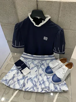 Модные женские рубашки поло для гольфа с короткими рукавами и круглым воротом с оборками