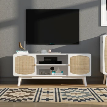 Белая телевизионная консоль с Дверцей из Ротанга, Подставка для телевизора в стиле Бохо для спальни, Гостиная Для внутренней мебели для гостиной