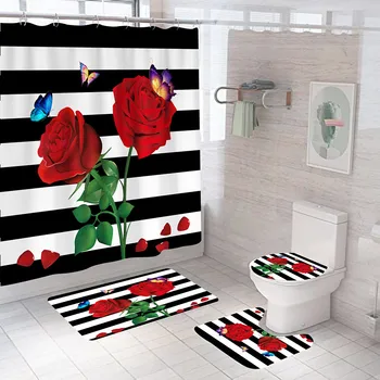 Наборы занавесок для душа с розами и бабочками, коврики с цветущими цветами, декор для ванной комнаты, наборы ковриков для ванны и ковриков с крючками, крышка для сиденья унитаза