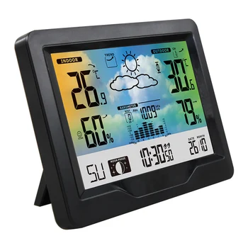Беспроводная метеостанция Станция прогноза погоды с цветным экраном в помещении с наружным датчиком Цифровой температуры и влажности