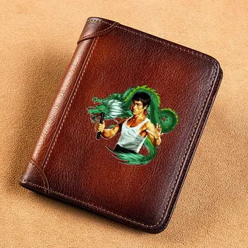 Крутые мужские кошельки из натуральной кожи с изображением дракона Брюса Ли, короткий кошелек для карт, мужской кошелек Trifold