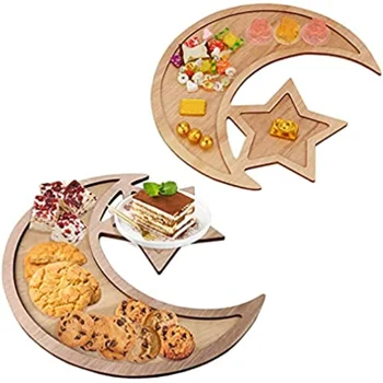 Деревянный поднос в Рамадан, Звезда, Луна, Ид Мубарак, Праздничная еда, Посуда, Десерт, Подставка для украшений в Рамадан
