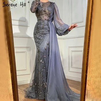 Serene Hill Серого цвета С верхней юбкой, вечерние платья Русалки, роскошные Элегантные платья с бисером для женской вечеринки LA71066