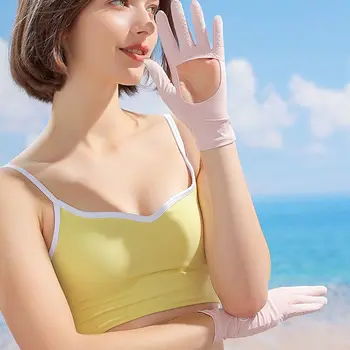 1 Пара Солнцезащитных Перчаток Ice Silk на полный палец для женщин, защищающих от солнечного света, защищающих от ультрафиолета