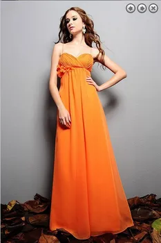 новое модное вечернее платье 2016 с цветами в виде сердца на бретельках для невест, длинные оранжевые шифоновые платья для подружек невесты