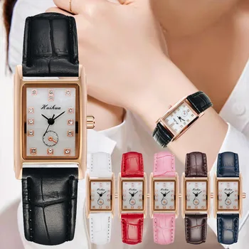 Новые часы, женские квадратные наручные часы из розового золота, красные кожаные модные брендовые часы, женские кварцевые часы montre femme