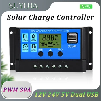 Солнечный контроллер 12V/24V 60A 50A 40A 30A 20A 10A Солнечный Регулятор PWM Зарядное Устройство ЖК-дисплей Двойной USB 5V Выход С Портом USB