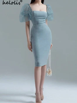 Элегантное вечернее платье Helolis во французском стиле Для женщин, облегающие платья миди с квадратным воротником и пышными рукавами, мода 2023, Новинка лета