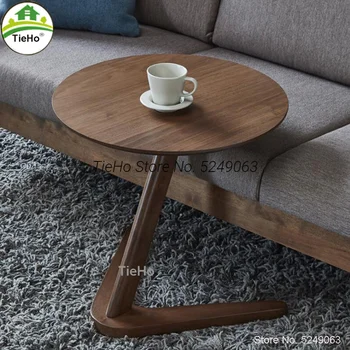 Домашний приставной столик из массива дерева, круглый журнальный столик для гостиной, маленькая прикроватная тумбочка, приставной столик на диване, минималистичный письменный стол