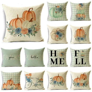 Осенний дом, большая оранжевая тыква, синие цветы, плед, наволочка, чехлы для дивана, декор для офиса, спальни, разные размеры