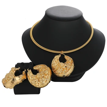Наборы африканских украшений для женщин, Модное ожерелье и серьги, Медный кулон, ювелирные изделия из Дубайского золота 18 карат для свадебной вечеринки