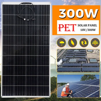 Гибкая солнечная панель PET мощностью 300 Вт с солнечным контроллером 12V 24V, Монокристаллическое зарядное устройство для электромобиля Rv, кемпинга, яхты