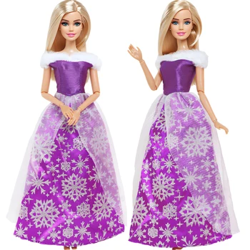 Кукольное платье ручной работы BJDBUS для куклы Барби Свадебное фиолетовое платье со снежным узором, одежда принцессы, Детская игрушка, аксессуары для кукол 12 дюймов