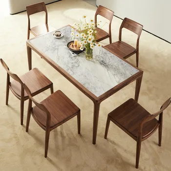 Обеденный стол Rock Plate из североамериканского черного орехового дерева Обеденный стол и стул Комбинированный Современный Минималистичный стол из массива дерева Din