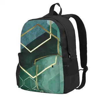 Бирюзово-зеленые Гео рюкзаки для школьников, подростков, дорожные сумки для девочек, изумрудно-зеленый Бирюзово-золотой геометрический Современный арт-дом для гостиной