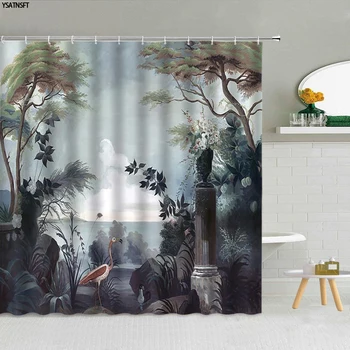 3D Психоделический Лес, Занавеска для душа, Ткань с тропическими Растениями, Водонепроницаемый Полиэстер, Домашний Декор, Занавеска Для ванны, Аксессуары для ванной комнаты