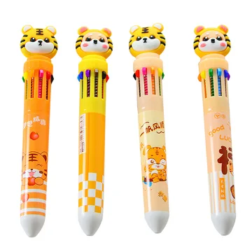 1 шт. Шариковые ручки Creative Tiger 10 цветов для детей, милая мультяшная Многоцветная ручка для письма, модные Офисные школьные канцелярские принадлежности