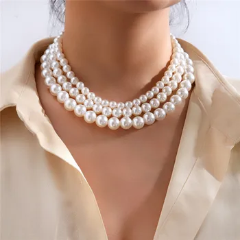 LETAPI Новое милое Корейское Модное Колье для женщин и девочек с имитацией жемчужного ожерелья, двухслойные Подвески, Винтажные трендовые украшения