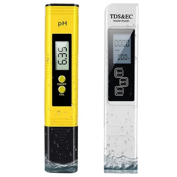 PH-метр и TDS-метр, Цифровой Тестер Качества Воды, 0-9990 PPM, EC и Измерение температуры с Высокой точностью 0,01 PH