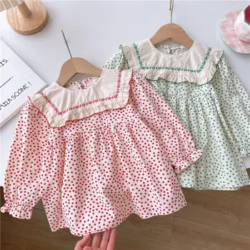 2023 г. Платье принцессы с вышивкой и цветочным рисунком для маленьких девочек, Весенне-осенние платья для девочек, Детская Праздничная одежда