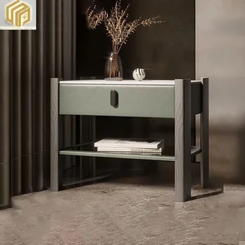 Дизайнерский минималистичный кожаный прикроватный столик в итальянском стиле, современная интеллектуальная перезаряжаемая роскошная каменная плита типа небольшого дома