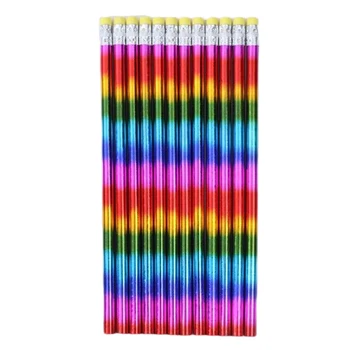12шт Лазерный радужный карандаш Kawaii Цветной Набор карандашей для рисования Мелки для детей Рисование Граффити Мелки Школьные канцелярские принадлежности